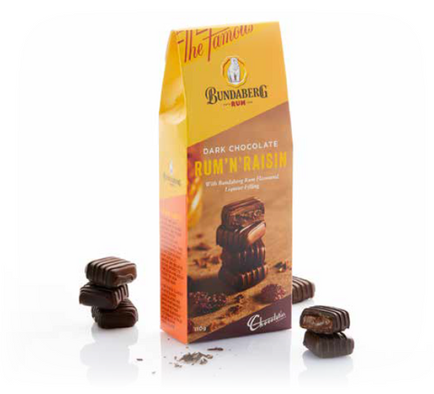 Chocolatier Australia - Bundaberg Rum 'N' Raisin Dark Chocolates 110g x 8 (EXPIRY - NOV. '24)