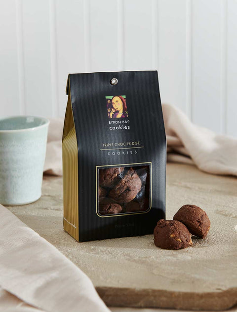 Byron Bay Cookie Company - Classic Gift Bag Triple Choc Fudge Cookies 150g x 12 (EXPIRY 15/6/24)