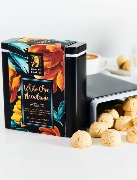 Byron Bay Cookie Company - Gift Tin White Choc Chunk & Macadamia Nut 200g x 6