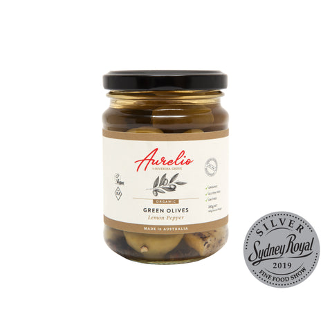 Riverina Grove - Aurelio Oragnic Lemon & Pepper Green Olives 240g x 6