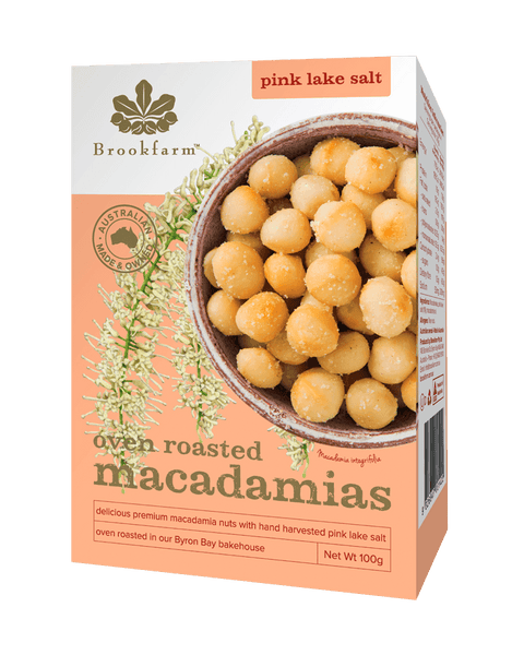 Oven Roasted Macadamias with Pink Lake Salt 12 x 100g Nut Mixes Brookfarm