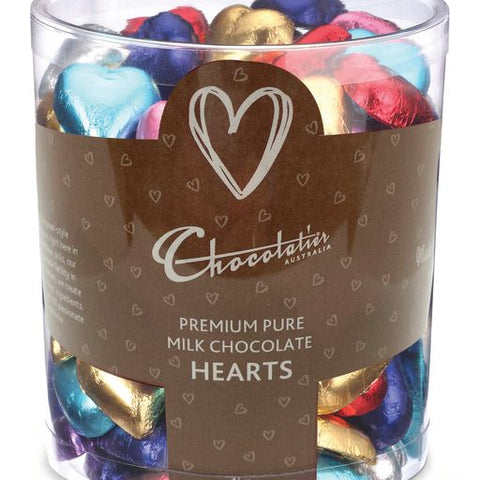 Chocolatier - Wrapped Bulk Milk Chocolate Hearts Assorted Tub 1kg Approx. 120