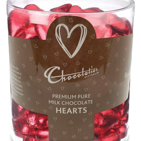 Chocolatier - Wrapped Bulk Chocolate Hearts Red Tub 1kg (Milk) Approx. 120