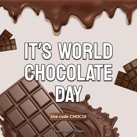 IT’S WORLD CHOCOLATE DAY! Celebrate with 10% off! 🍫