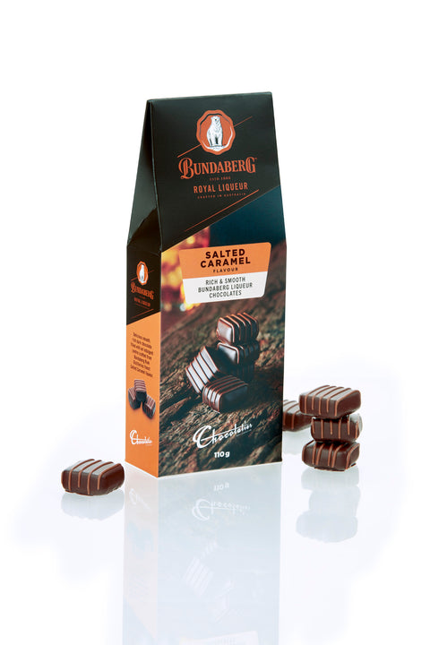 Chocolatier Australia - Bundaberg Salted Caramel Dark Choc 110g x 8