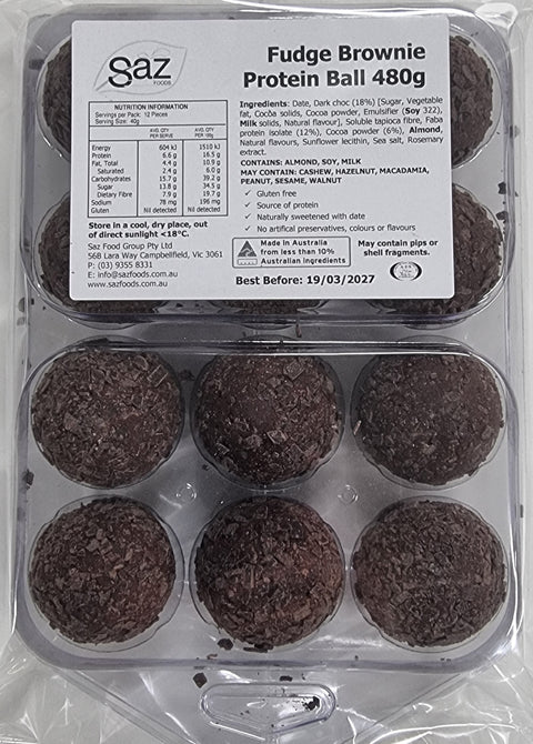 SAZ Foods - Gluten Free Fudge Brownie Protein Ball 40g x 12