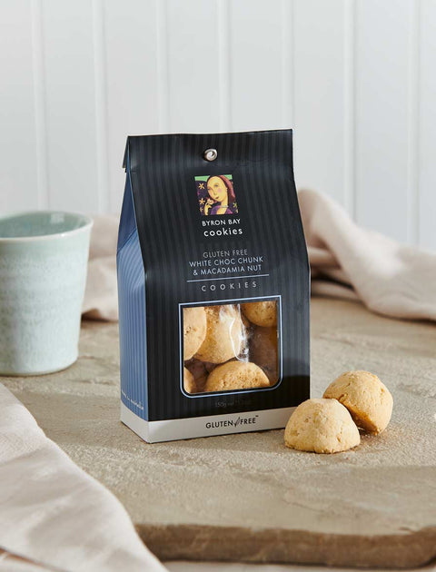 Byron Bay Cookie Company - Classic Gift Bag Gluten Free White Choc Chunk & Macadamia Nut Cookies 150g x 12