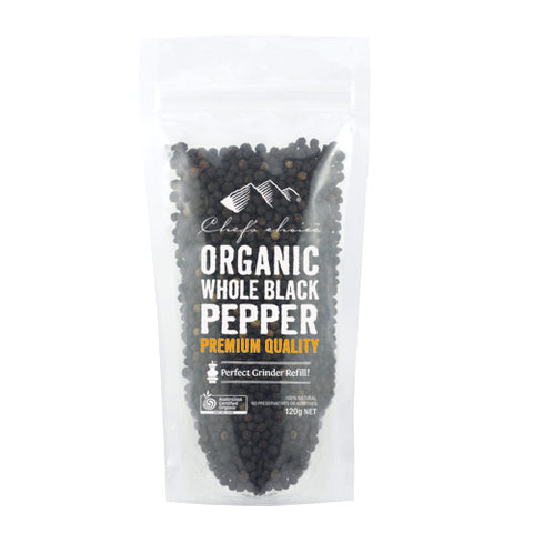HBC Trading - Organic Whole Black Pepper Pouch 120g x 15