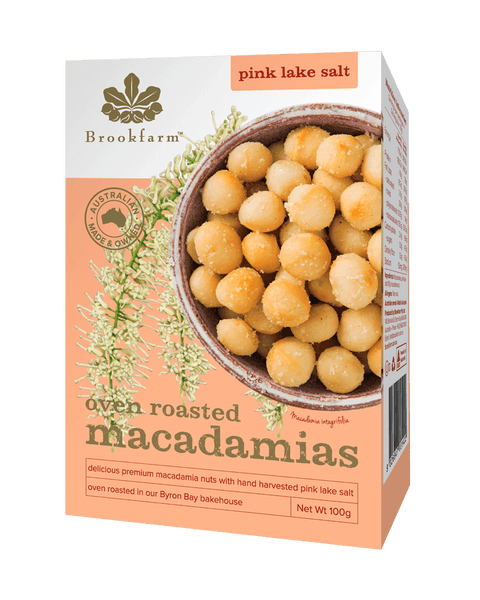 Oven Roasted Macadamias with Pink Lake Salt 12 x 100g Nut Mixes Brookfarm 